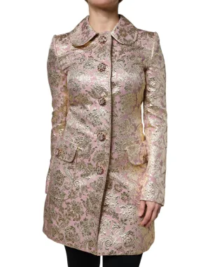 Metallic Pink Gold Jacquard Jewel Button Coat Jacket