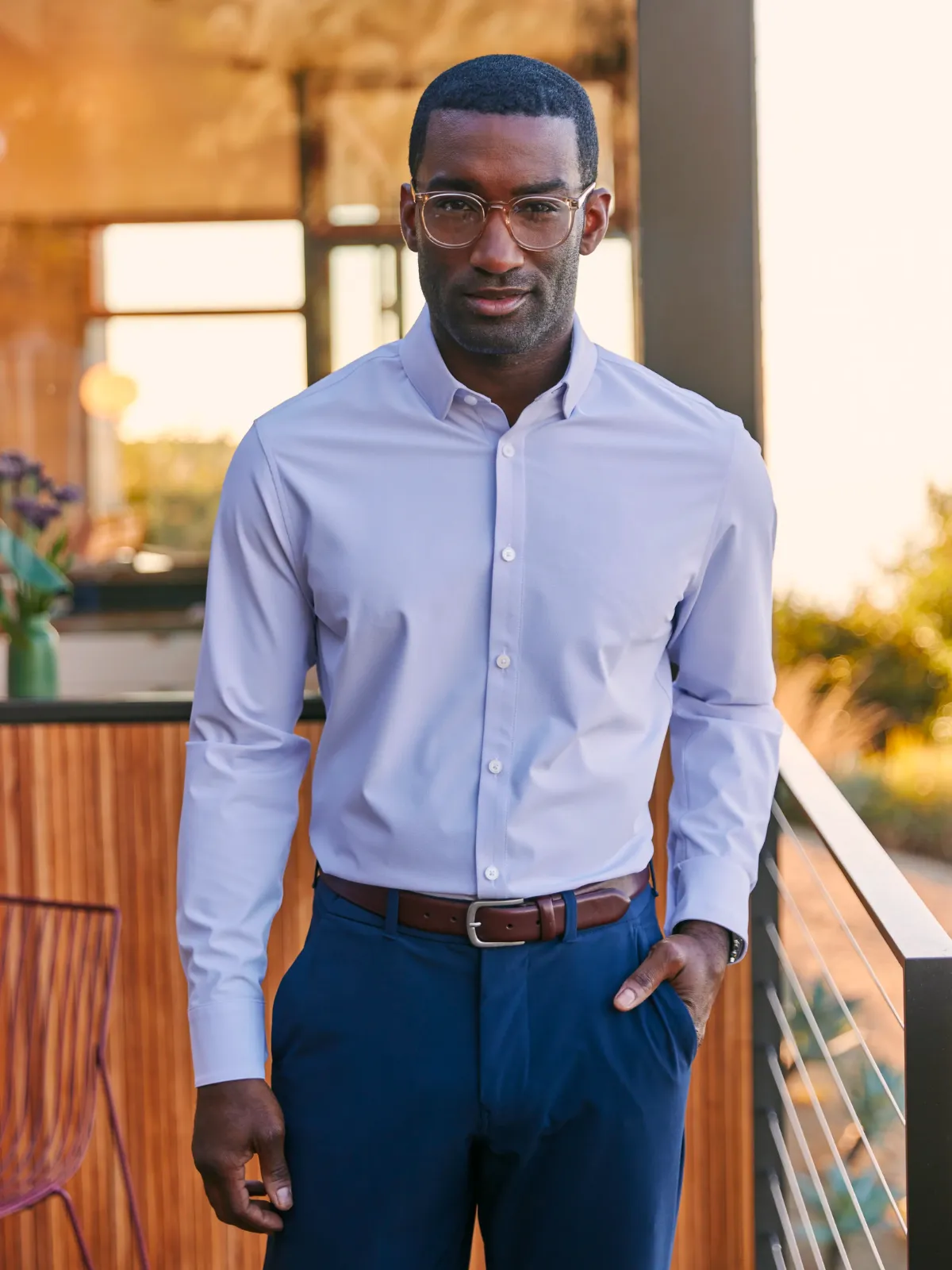 Mizzen   Main Leeward LS Dress Shirt - Lilac Check