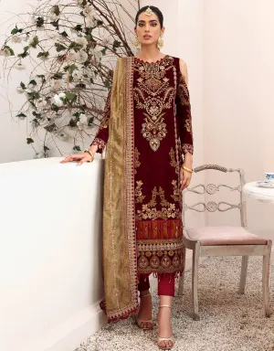 MK-308 | Emaan Adeel Makhmal Collection 2022 | Unstitched & Stitched Embroidered  Valvet Suits