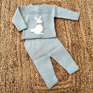 New In Artesania Granlei Bunny Teal Knitted 2 Piece Set