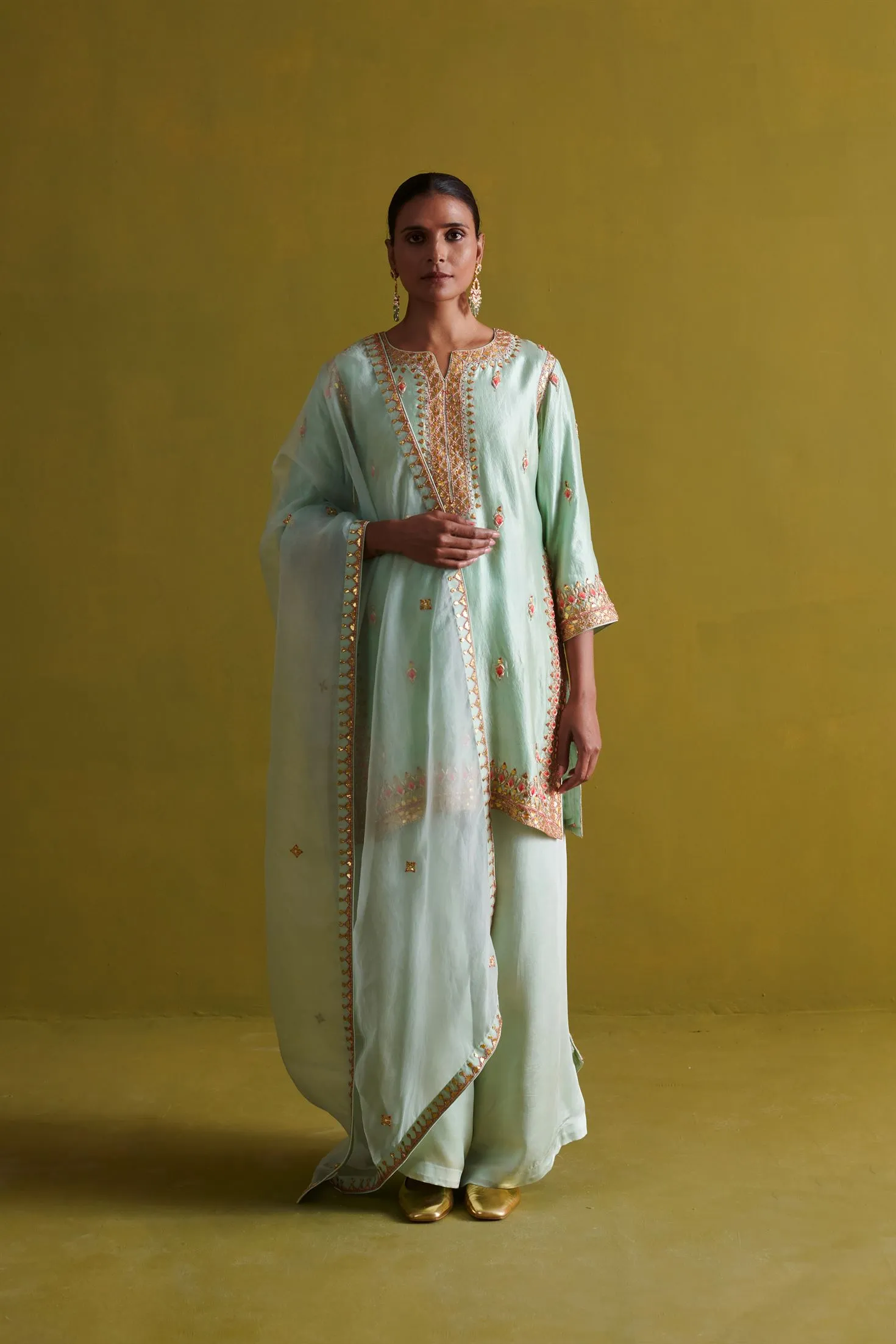 New Season Festive 2024-Coord Set-Kora Silk/Bamberg Satin/Organza 3pcs Light sage green-AS115-Fashion Wedding Edit Aarti Sethia