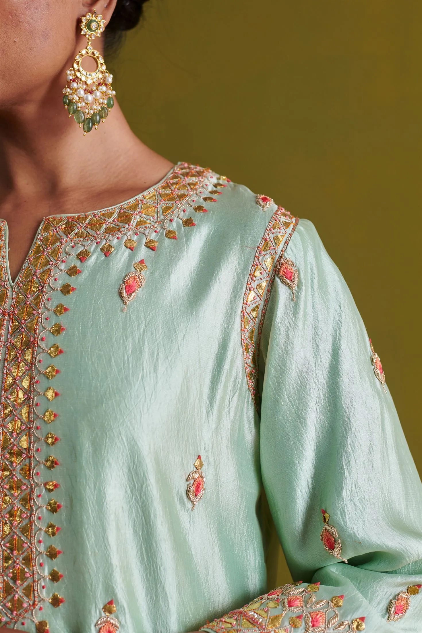 New Season Festive 2024-Coord Set-Kora Silk/Bamberg Satin/Organza 3pcs Light sage green-AS115-Fashion Wedding Edit Aarti Sethia