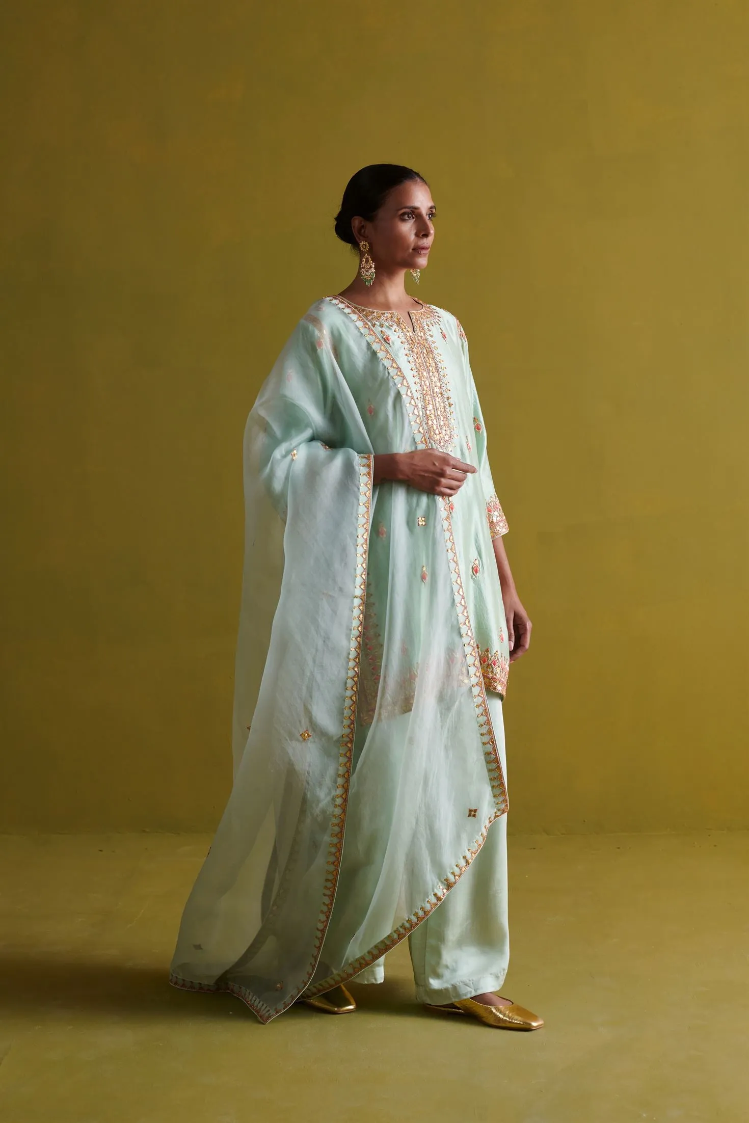 New Season Festive 2024-Coord Set-Kora Silk/Bamberg Satin/Organza 3pcs Light sage green-AS115-Fashion Wedding Edit Aarti Sethia