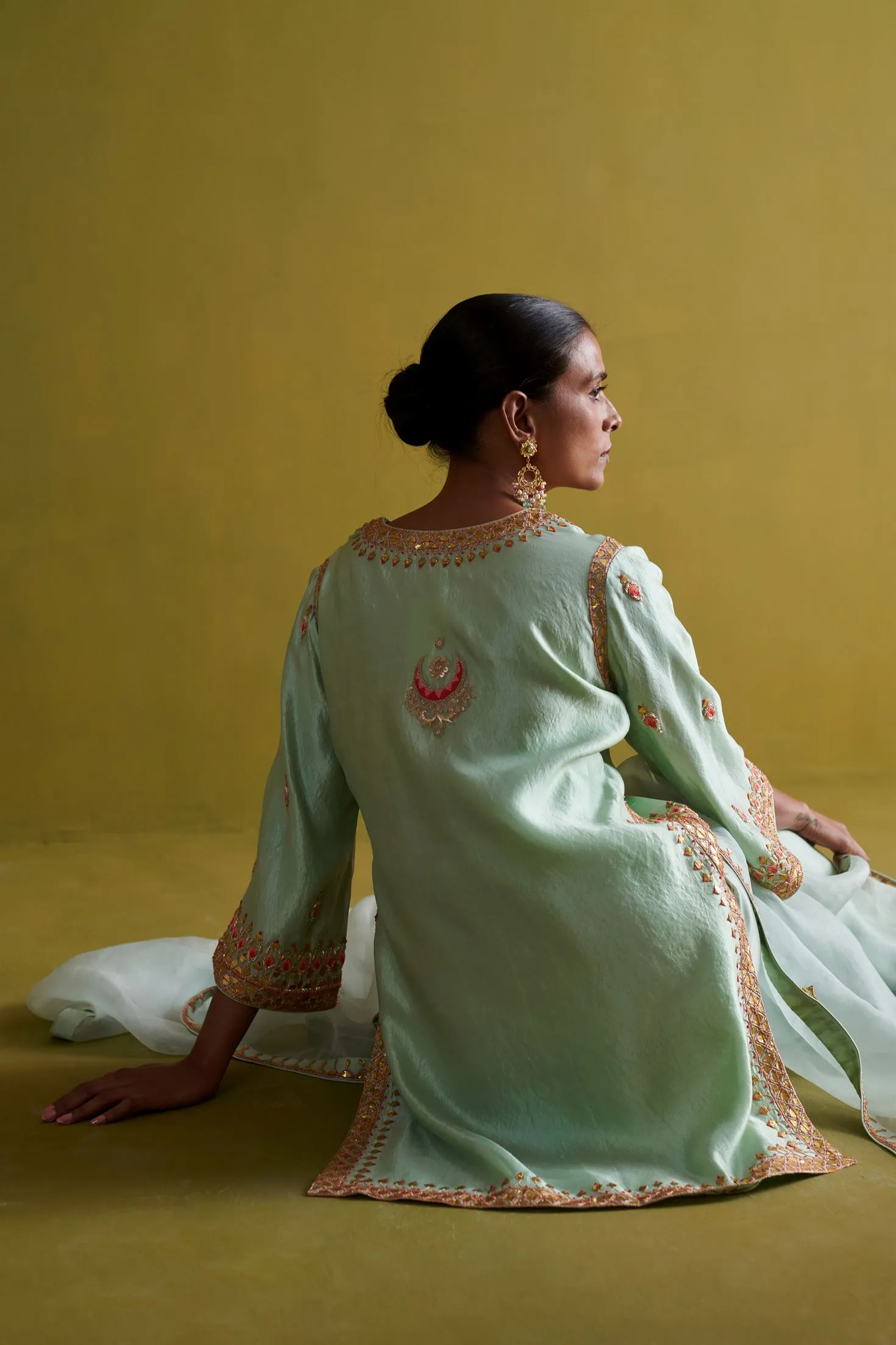 New Season Festive 2024-Coord Set-Kora Silk/Bamberg Satin/Organza 3pcs Light sage green-AS115-Fashion Wedding Edit Aarti Sethia