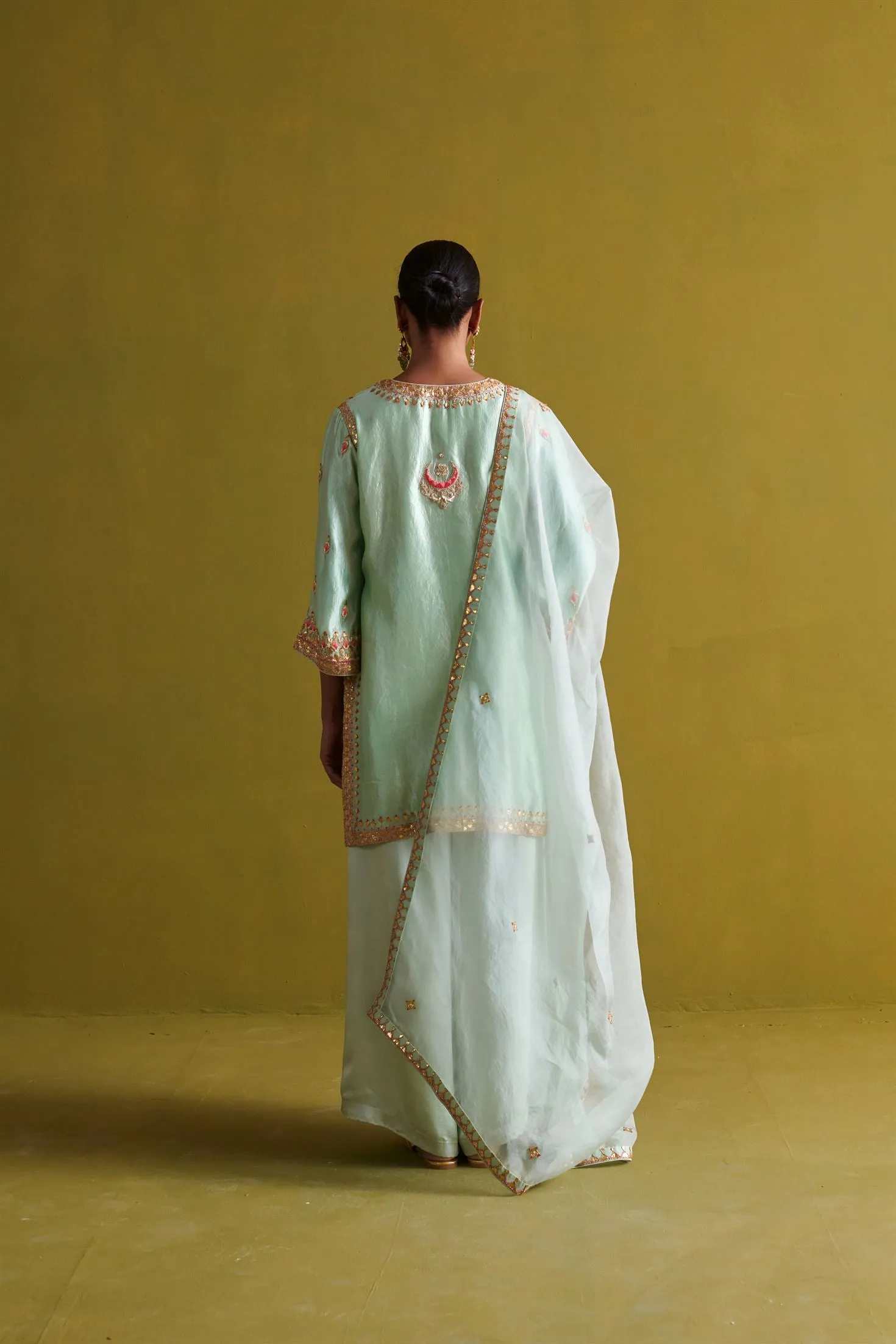New Season Festive 2024-Coord Set-Kora Silk/Bamberg Satin/Organza 3pcs Light sage green-AS115-Fashion Wedding Edit Aarti Sethia