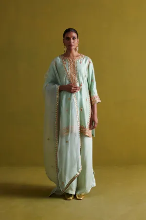 New Season Festive 2024-Coord Set-Kora Silk/Bamberg Satin/Organza 3pcs Light sage green-AS115-Fashion Wedding Edit Aarti Sethia