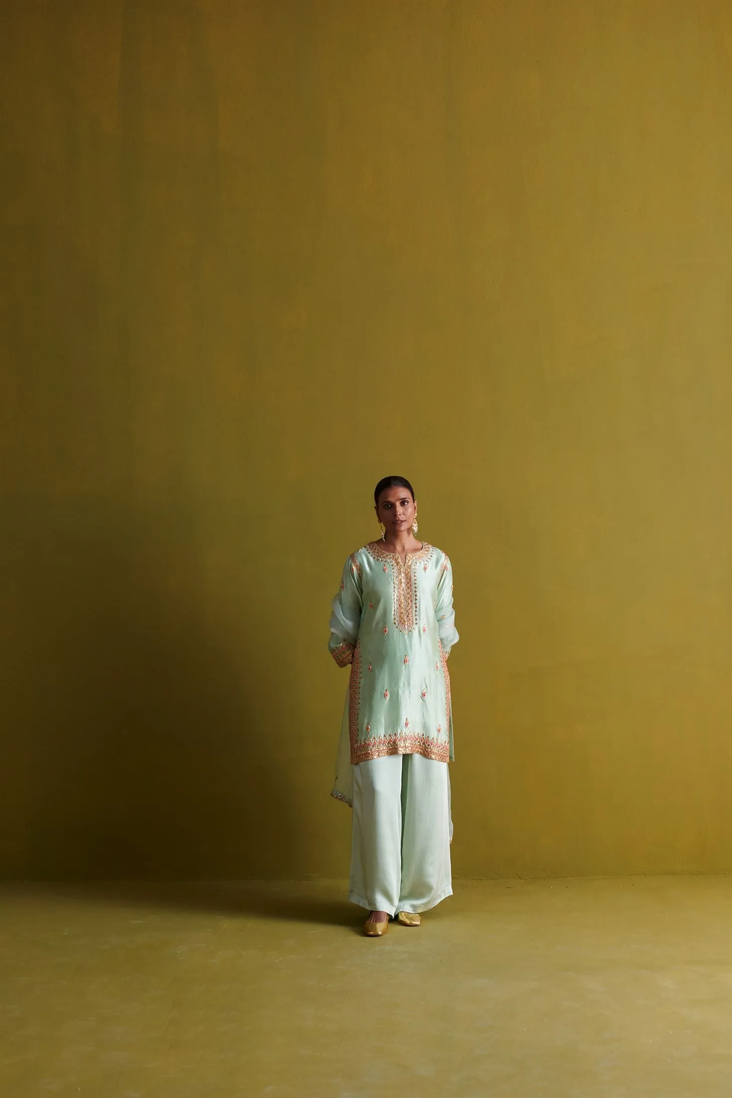 New Season Festive 2024-Coord Set-Kora Silk/Bamberg Satin/Organza 3pcs Light sage green-AS115-Fashion Wedding Edit Aarti Sethia