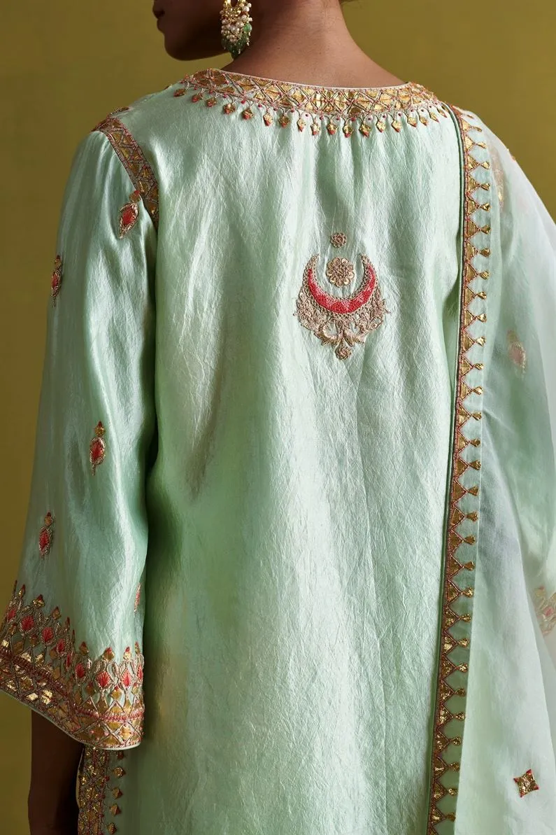 New Season Festive 2024-Coord Set-Kora Silk/Bamberg Satin/Organza 3pcs Light sage green-AS115-Fashion Wedding Edit Aarti Sethia