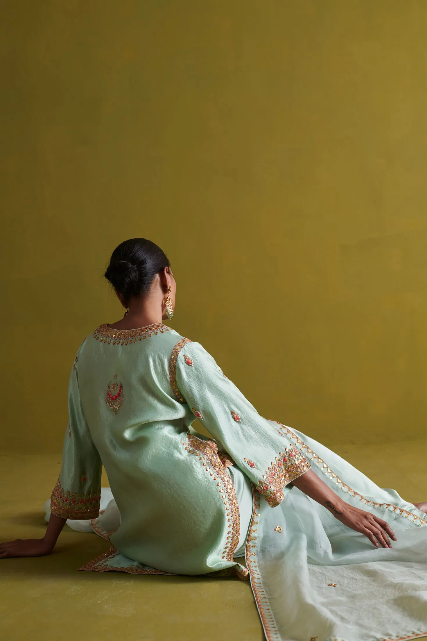 New Season Festive 2024-Coord Set-Kora Silk/Bamberg Satin/Organza 3pcs Light sage green-AS115-Fashion Wedding Edit Aarti Sethia