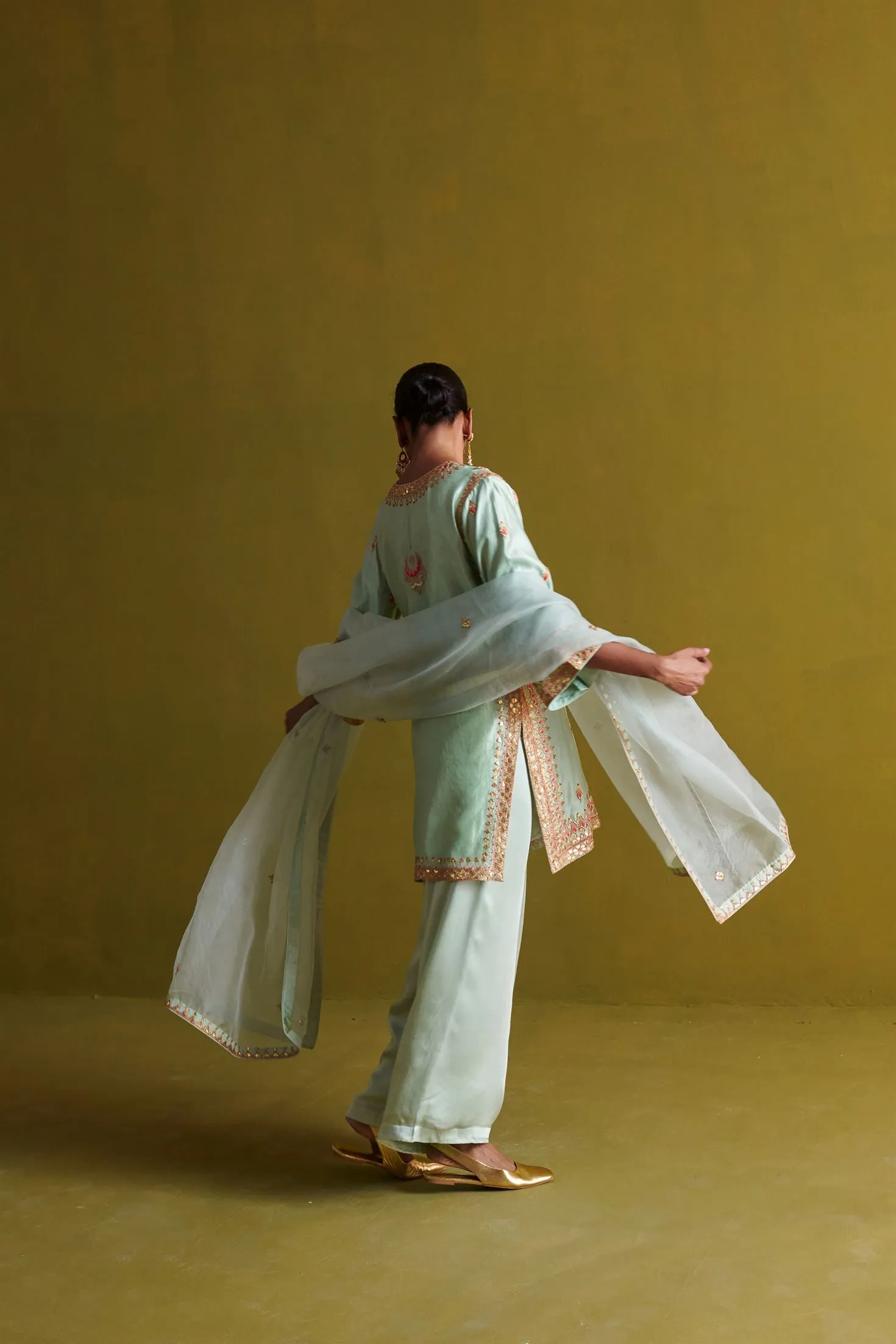 New Season Festive 2024-Coord Set-Kora Silk/Bamberg Satin/Organza 3pcs Light sage green-AS115-Fashion Wedding Edit Aarti Sethia