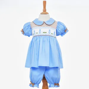Ocean Baby Girls Blue Smocked Bunny Themed Pyjamas (3M-6Yrs) Pjs