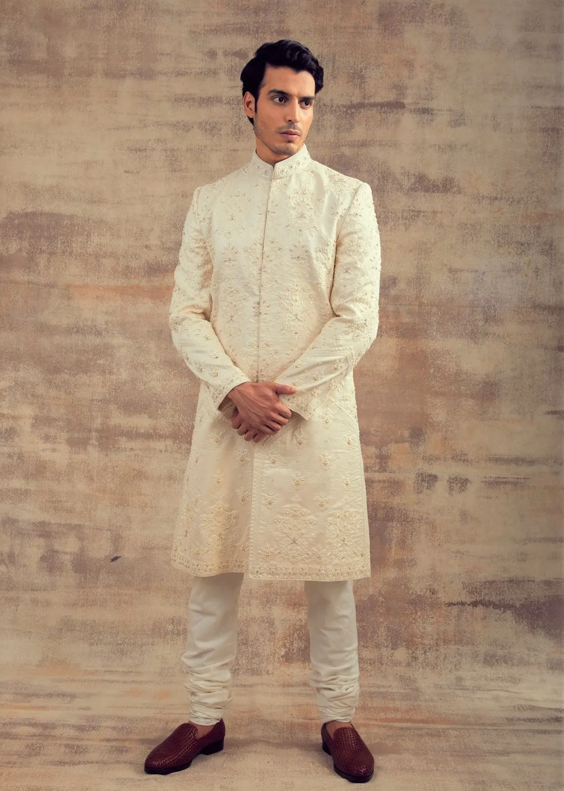 Offwhite Color Wedding Sherwani