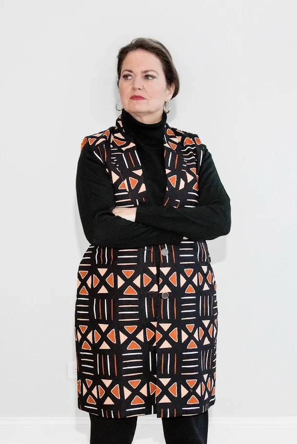 Ore Vest Jacket - Red tribal pattern