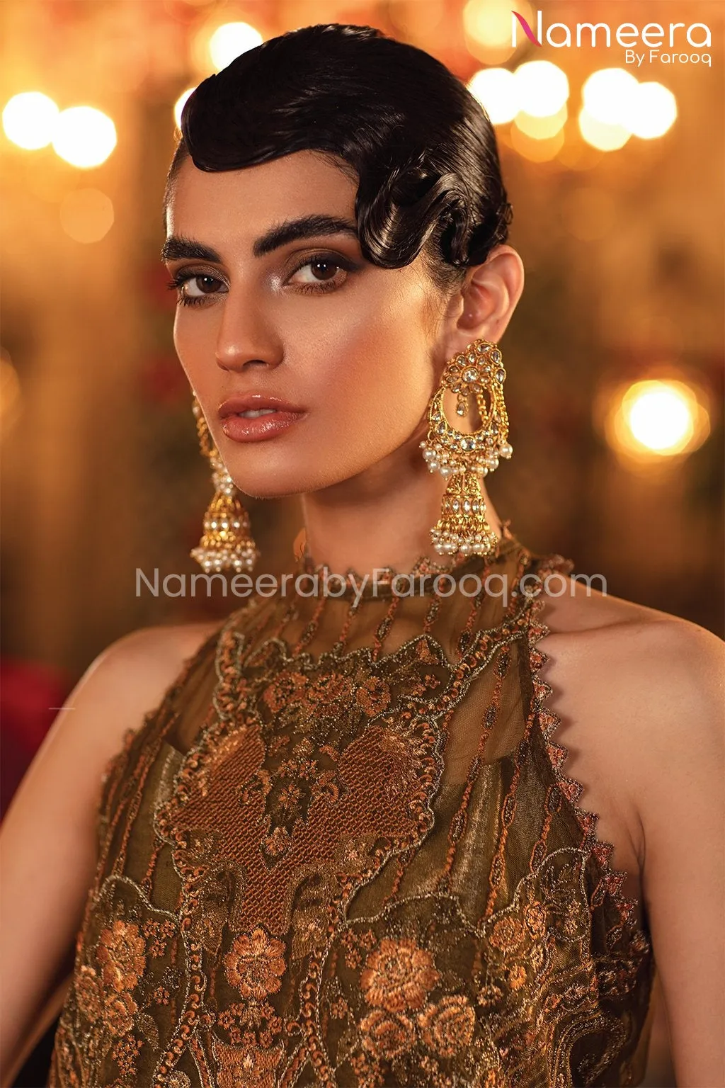 Pakistani Gharara Dress in Olive Green Shade #PF197