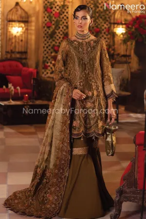 Pakistani Gharara Dress in Olive Green Shade #PF197