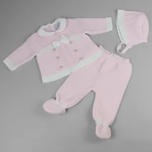 Pink Knitted Three Piece Outfit with Bonnet