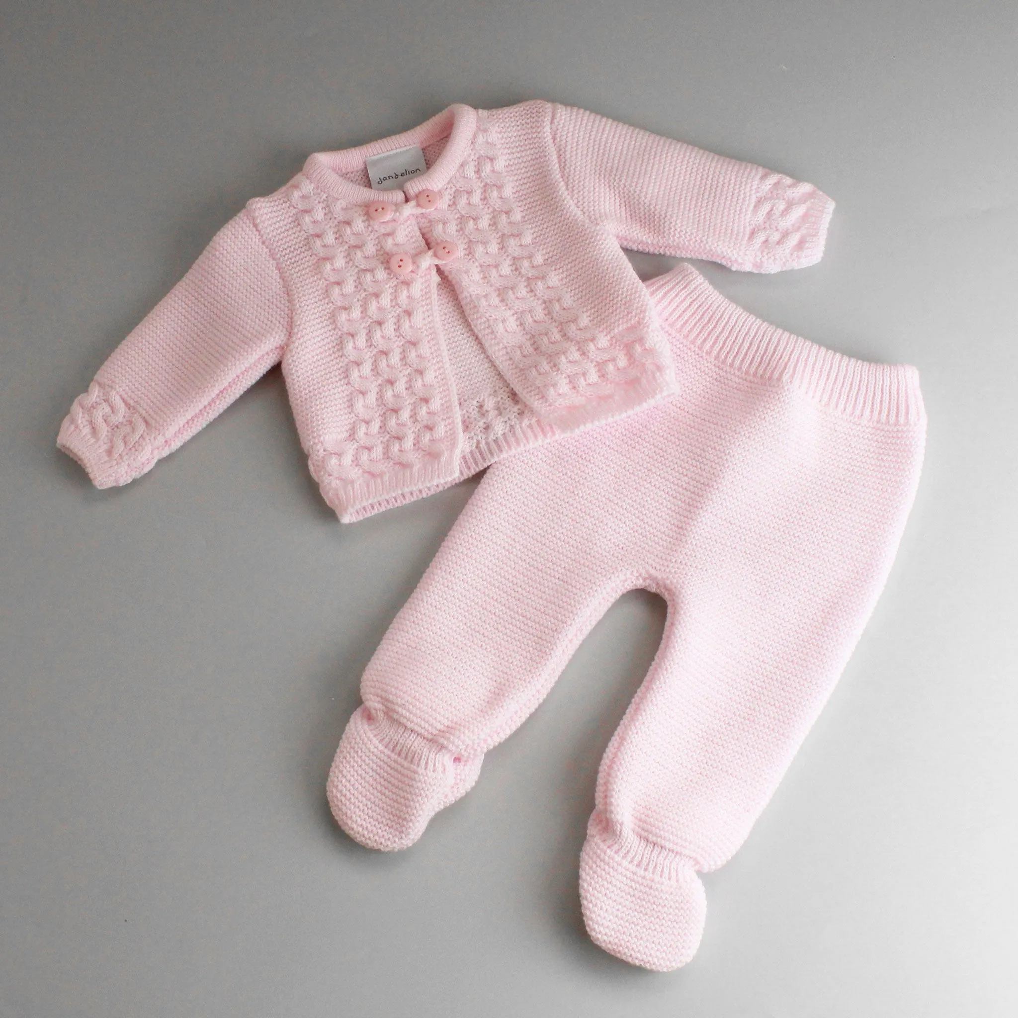 Pink Pram Suit - Knitted Two Piece Outfit