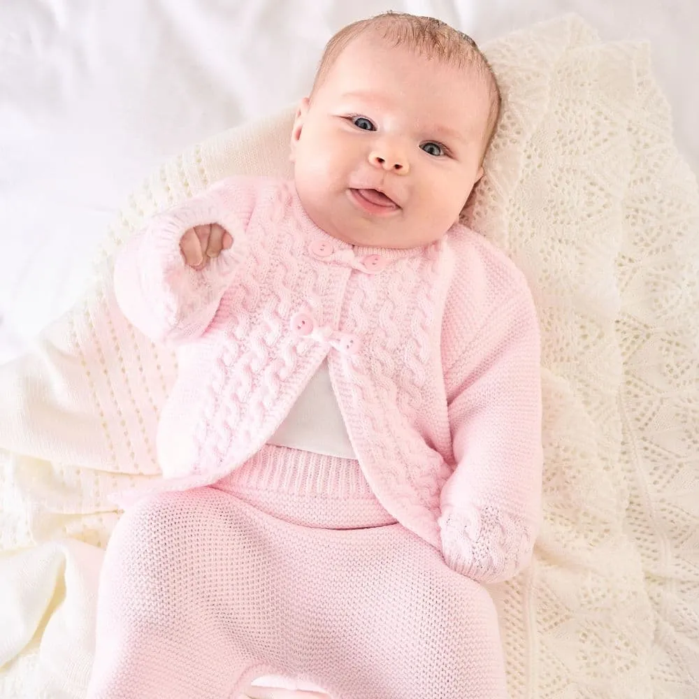 Pink Pram Suit - Knitted Two Piece Outfit