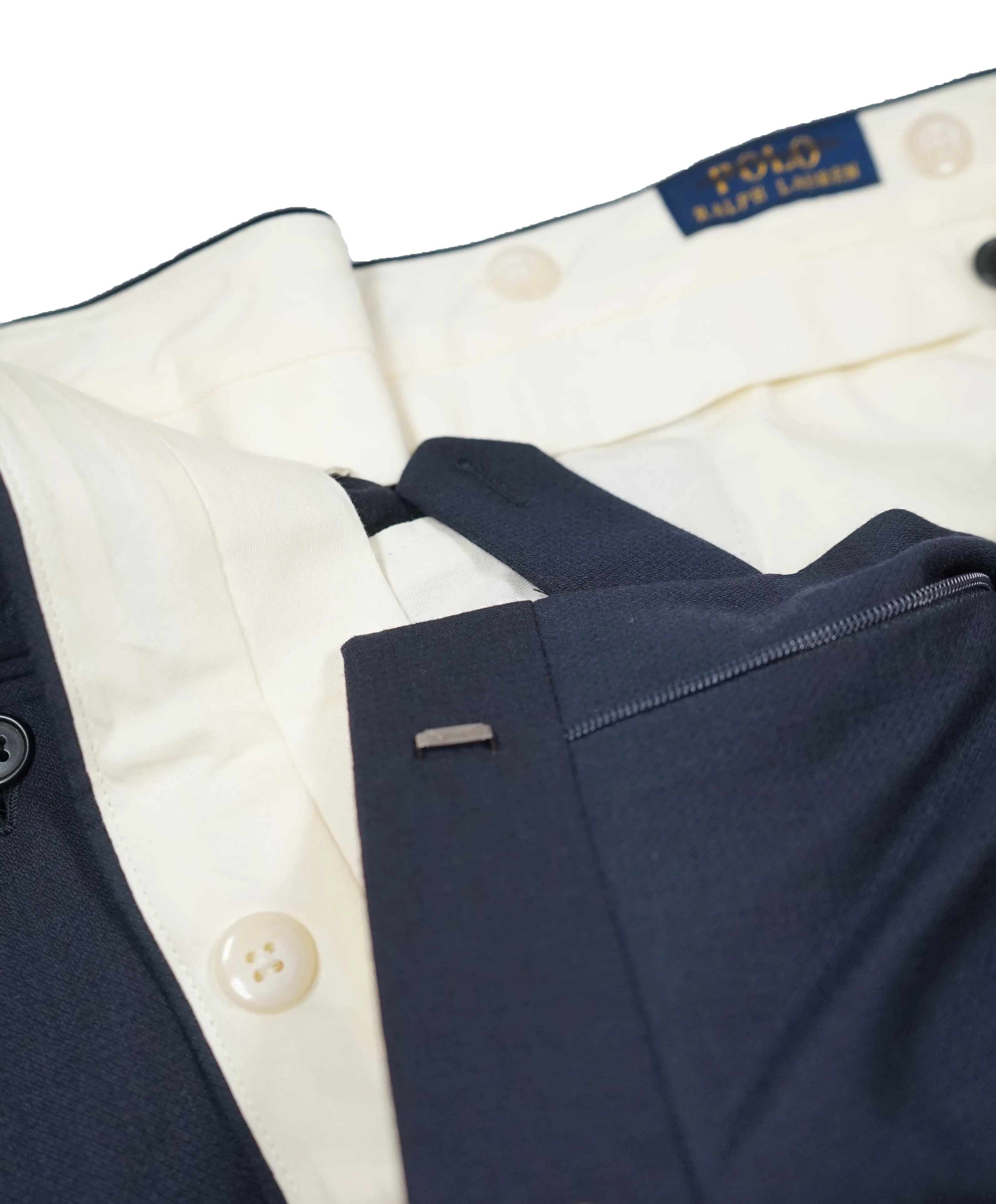 RALPH LAUREN BLUE LABEL - Navy Textured Weave Dress Pants With Side Tabs - 36W