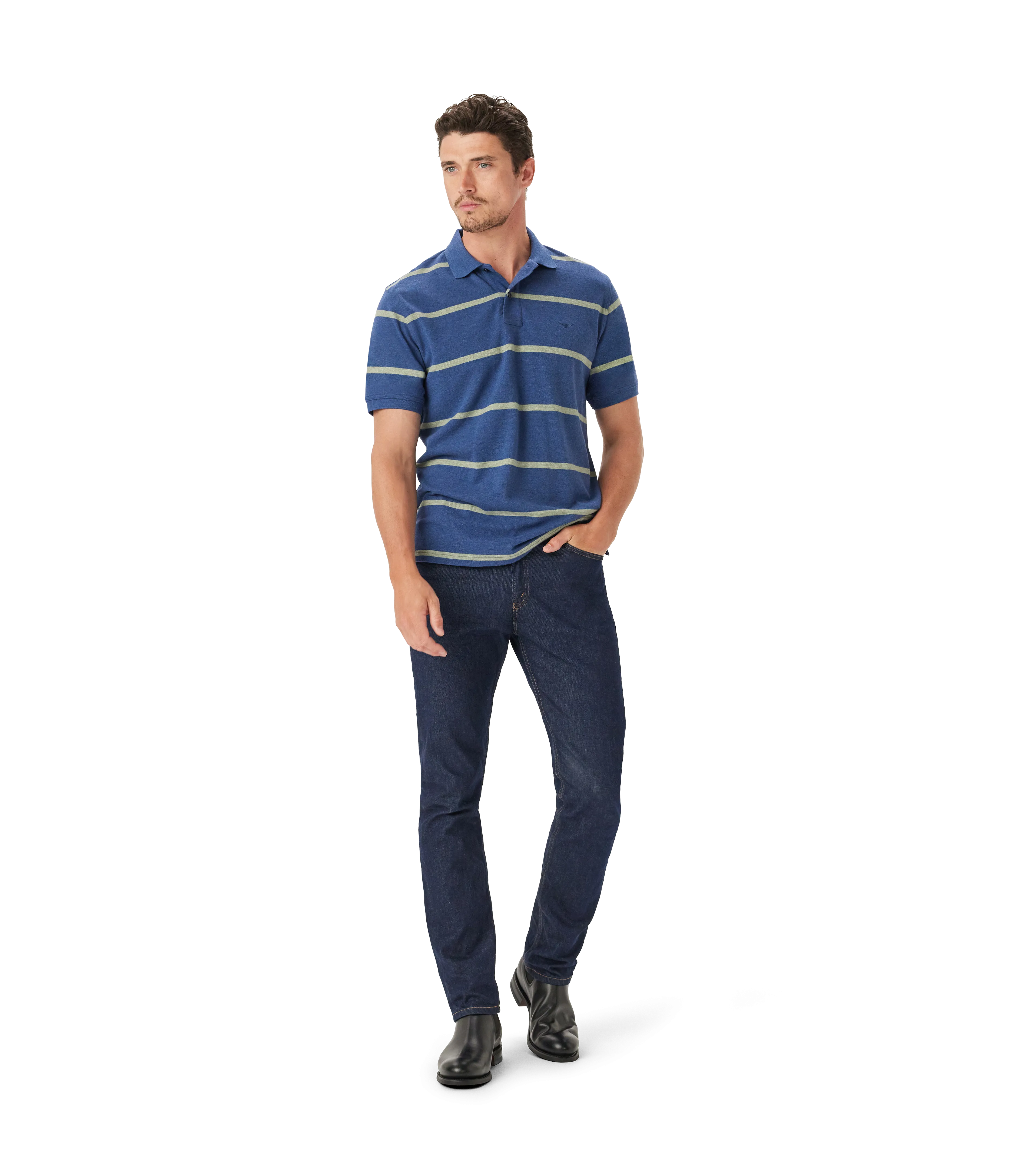 R.M. Williams Rod Polo - Navy/Grey Marle