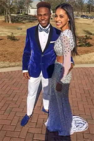 Royal Blue Velvet Best Mens Suits Black Shawl Lapel Prom Outfits
