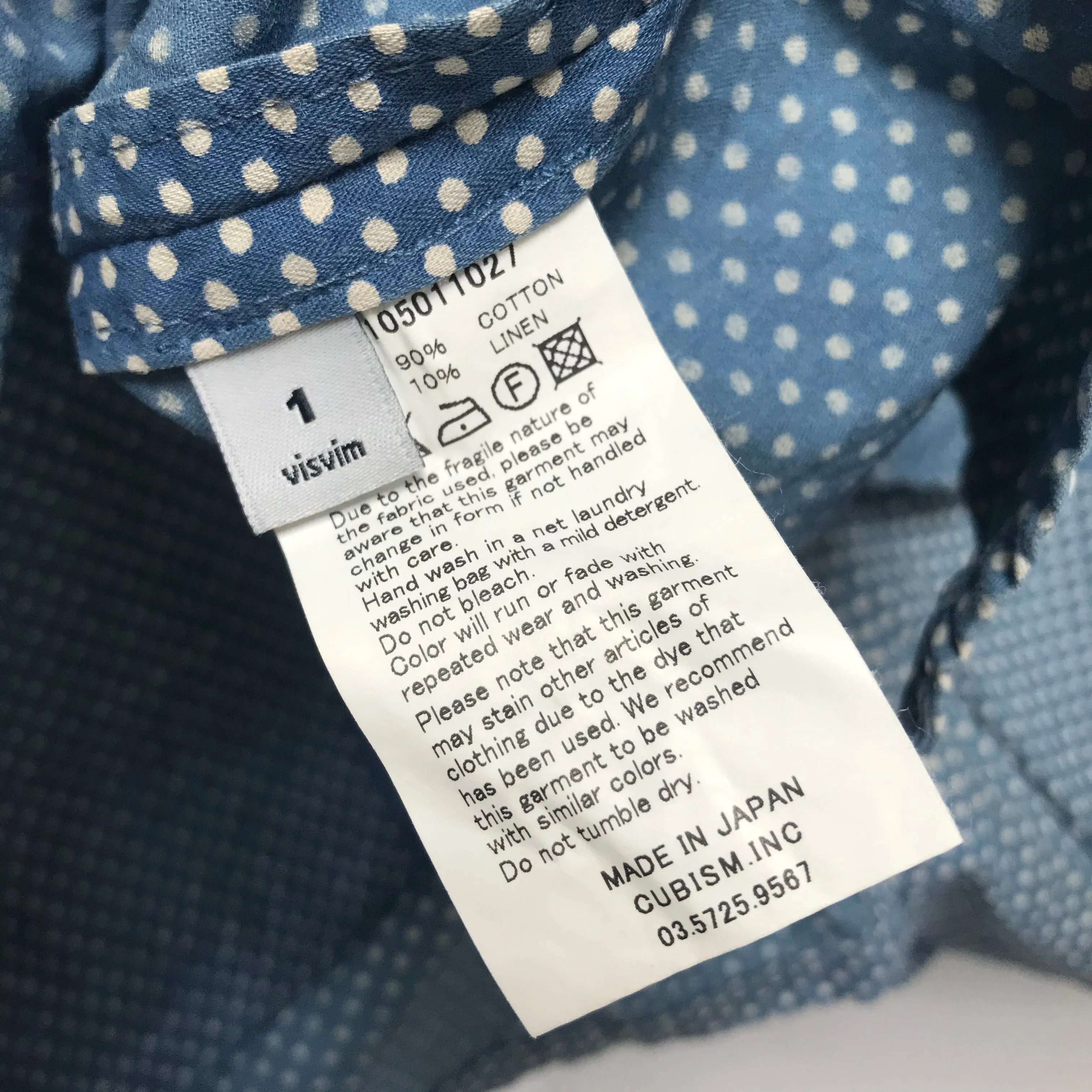 [S] VISVIM 14SS Kerchief Dots Tunic Shirt Blue