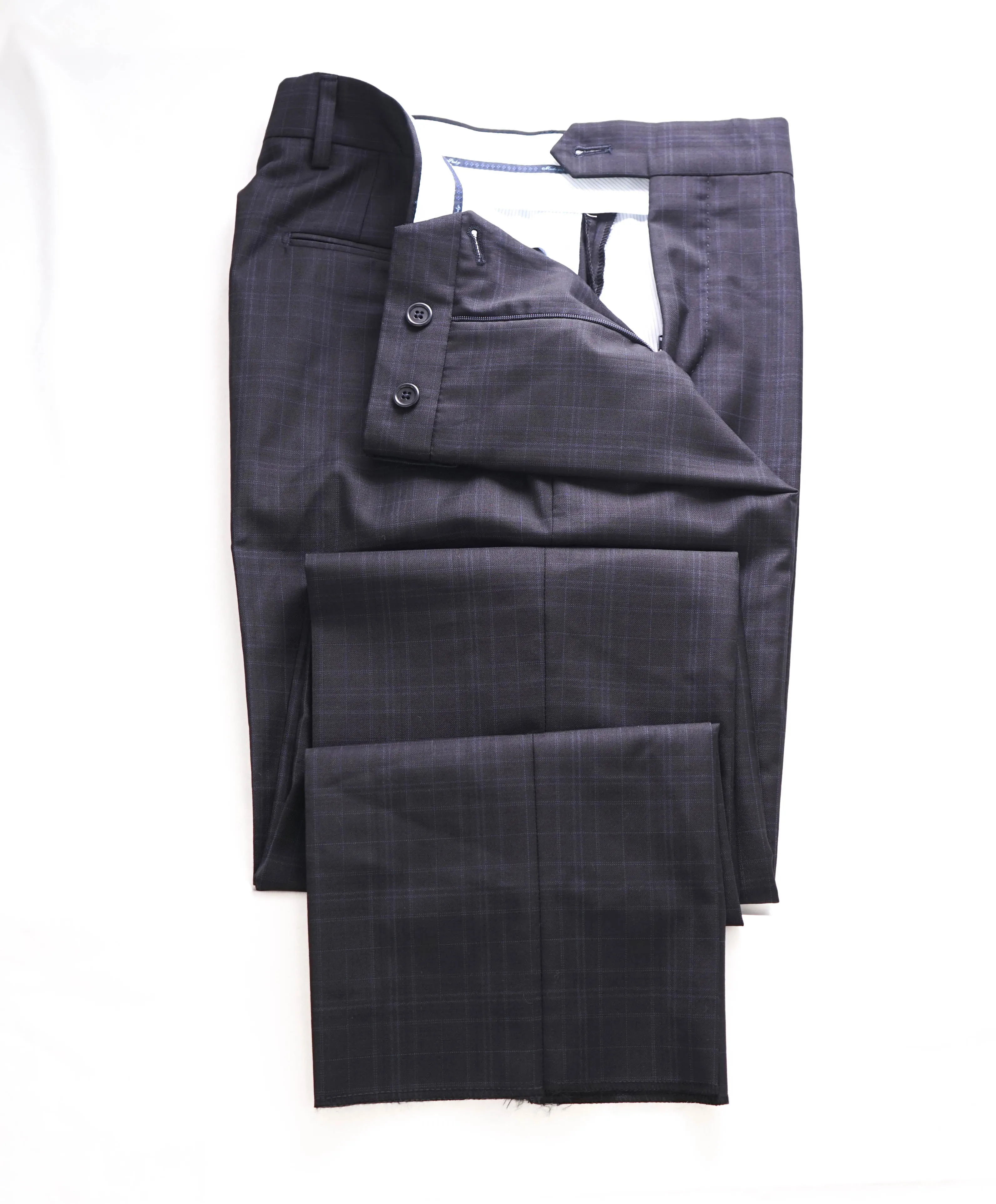 SAKS FIFTH AVE  - Black Check MADE IN ITALY Flat Front Dress Pants - 30W