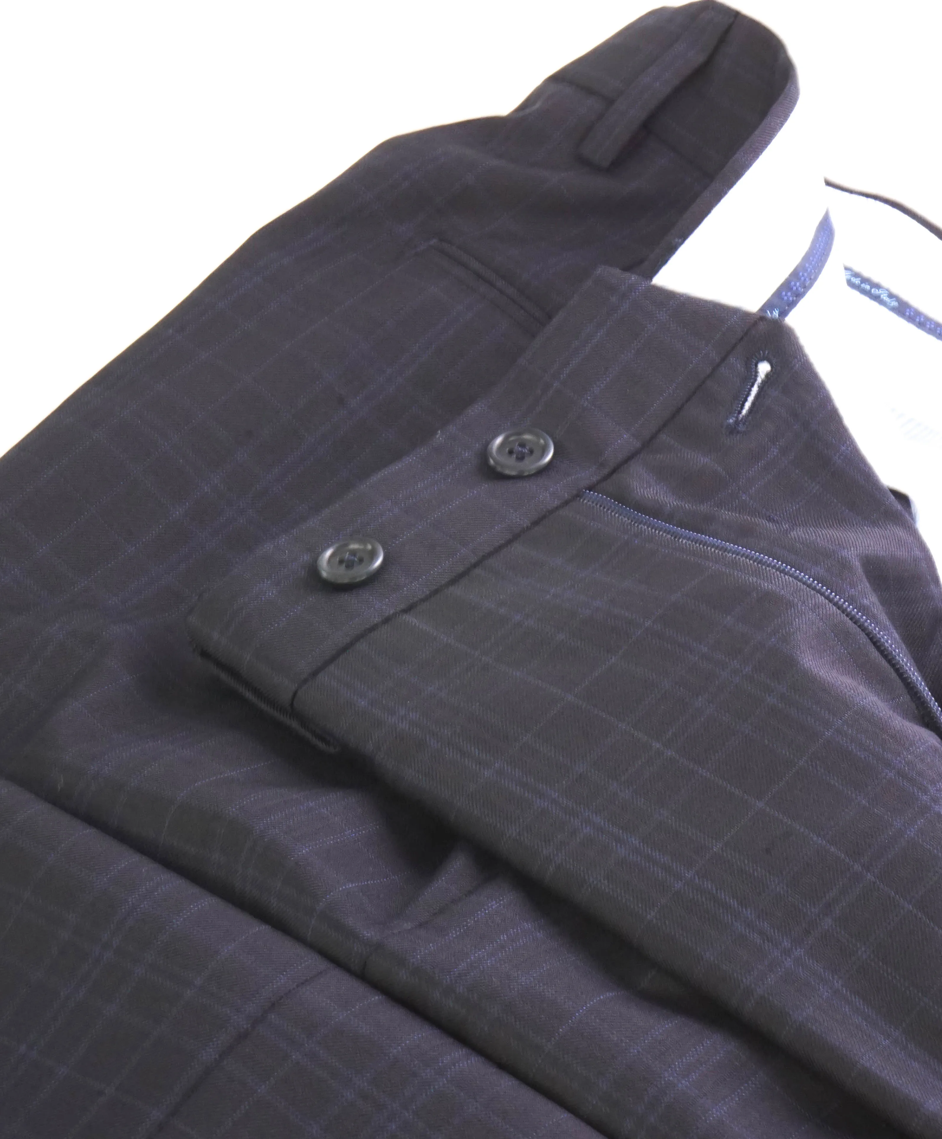 SAKS FIFTH AVE  - Black Check MADE IN ITALY Flat Front Dress Pants - 30W