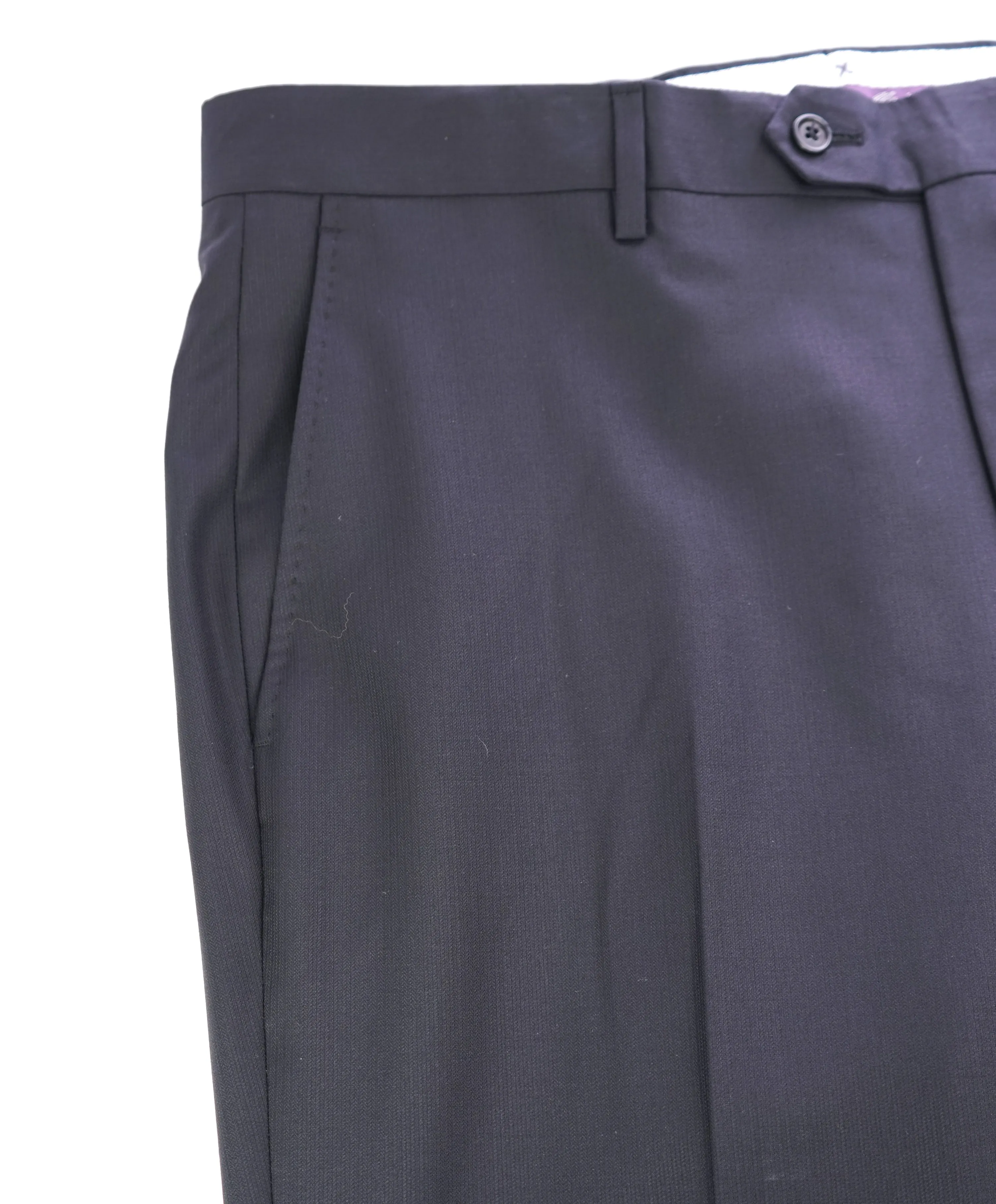 SAKS FIFTH AVE - Black Micro Herringbone MADE IN ITALY Flat Front Dress Pants - 36W