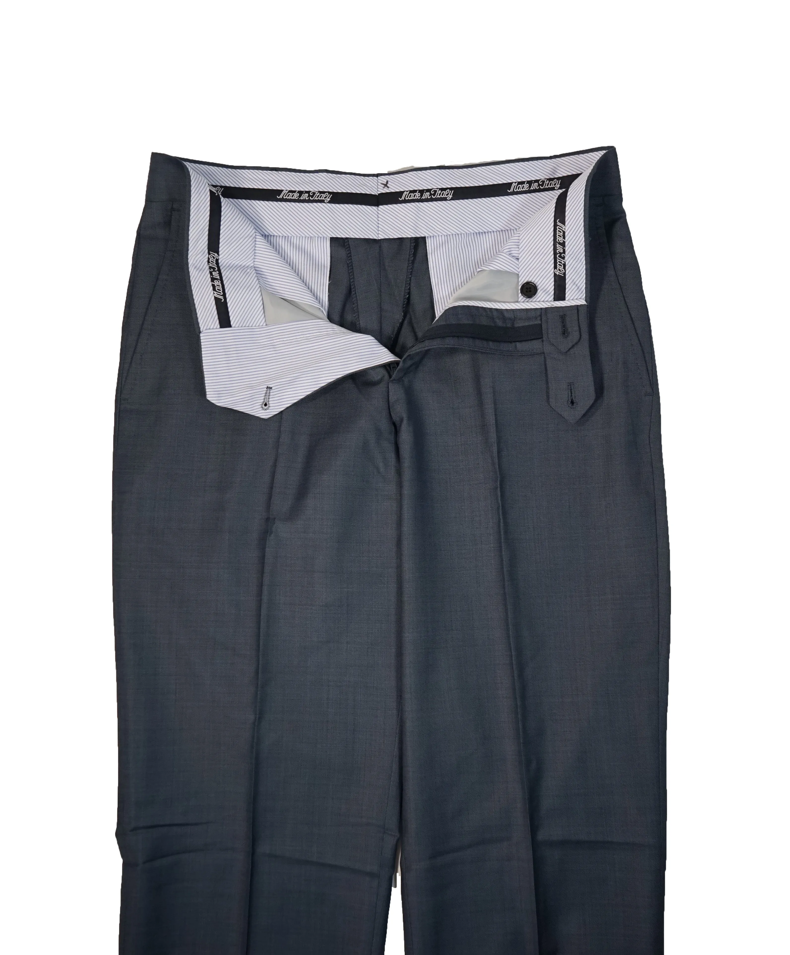 SAKS FIFTH AVENUE - Medium Blue Birdseye Flat Front Dress Pants- 31W