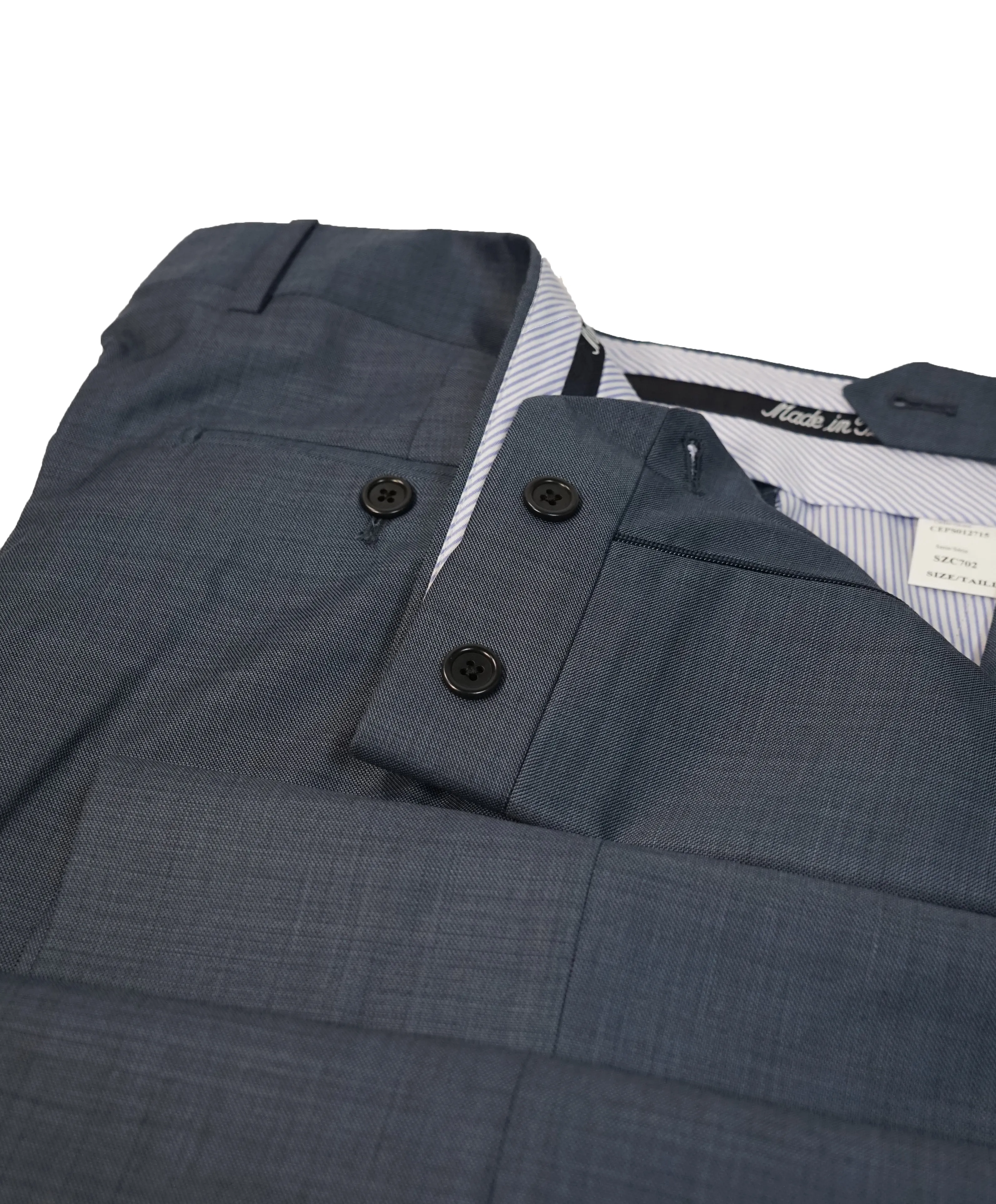 SAKS FIFTH AVENUE - Medium Blue Birdseye Flat Front Dress Pants- 31W