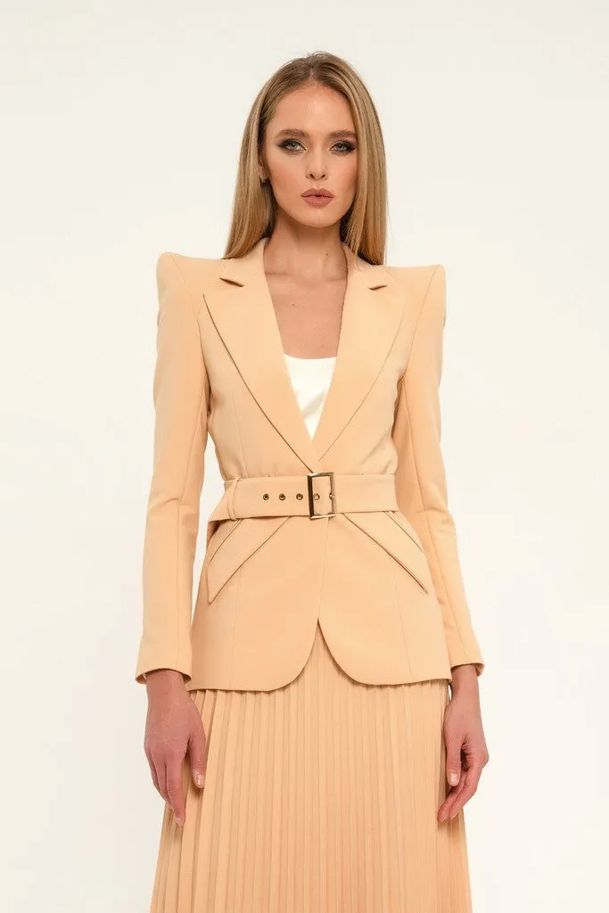 Sand Office Notch Lapel Long Sleeve Single Breasted Jacket