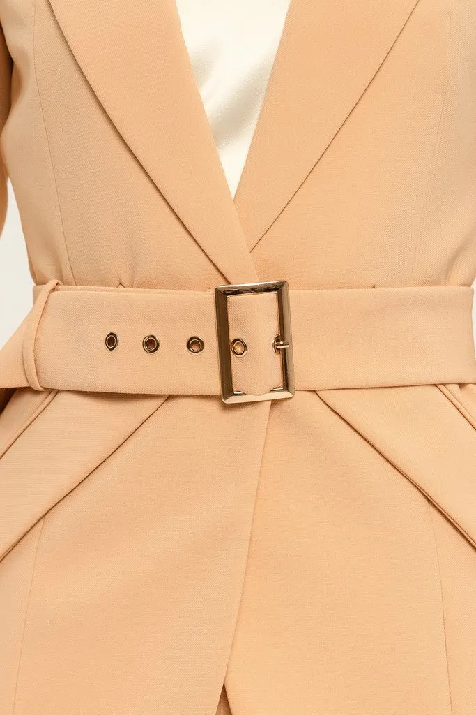 Sand Office Notch Lapel Long Sleeve Single Breasted Jacket