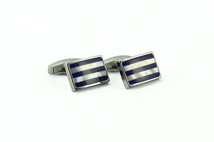 Silver Blue Stripe Cufflinks