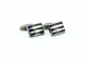 Silver Blue Stripe Cufflinks
