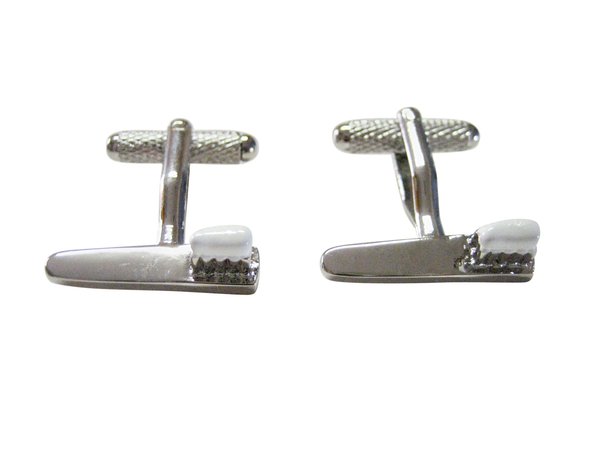 Silver Toned Dental Tooth Brush Cufflinks