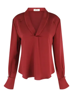 Simkhai Maisey Long Sleeve V-Neck Blouse in Oxblood