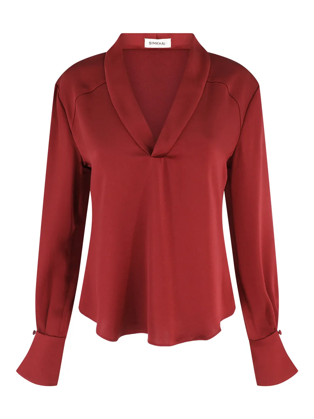 Simkhai Maisey Long Sleeve V-Neck Blouse in Oxblood