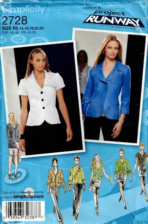 Simplicity 2728 PROJECT RUNWAY Womens Shaped Jackets Out Of Print Sewing Pattern Size 14 - 22 UNCUT Factory Folded