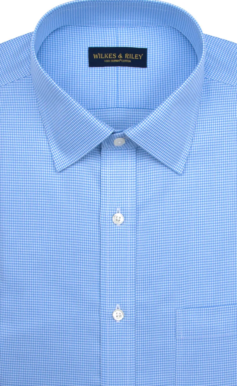 Slim Fit Blue Houndstooth Spread Collar Supima® Cotton Non-Iron Twill Dress Shirt