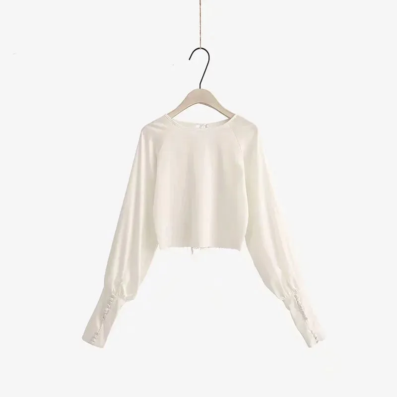 Spring Women's New Hem Women's Blouse Retro Court Wind Bubble Sleeve French Shirt