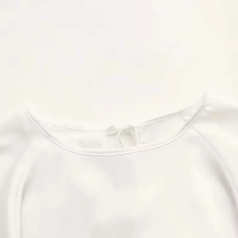 Spring Women's New Hem Women's Blouse Retro Court Wind Bubble Sleeve French Shirt