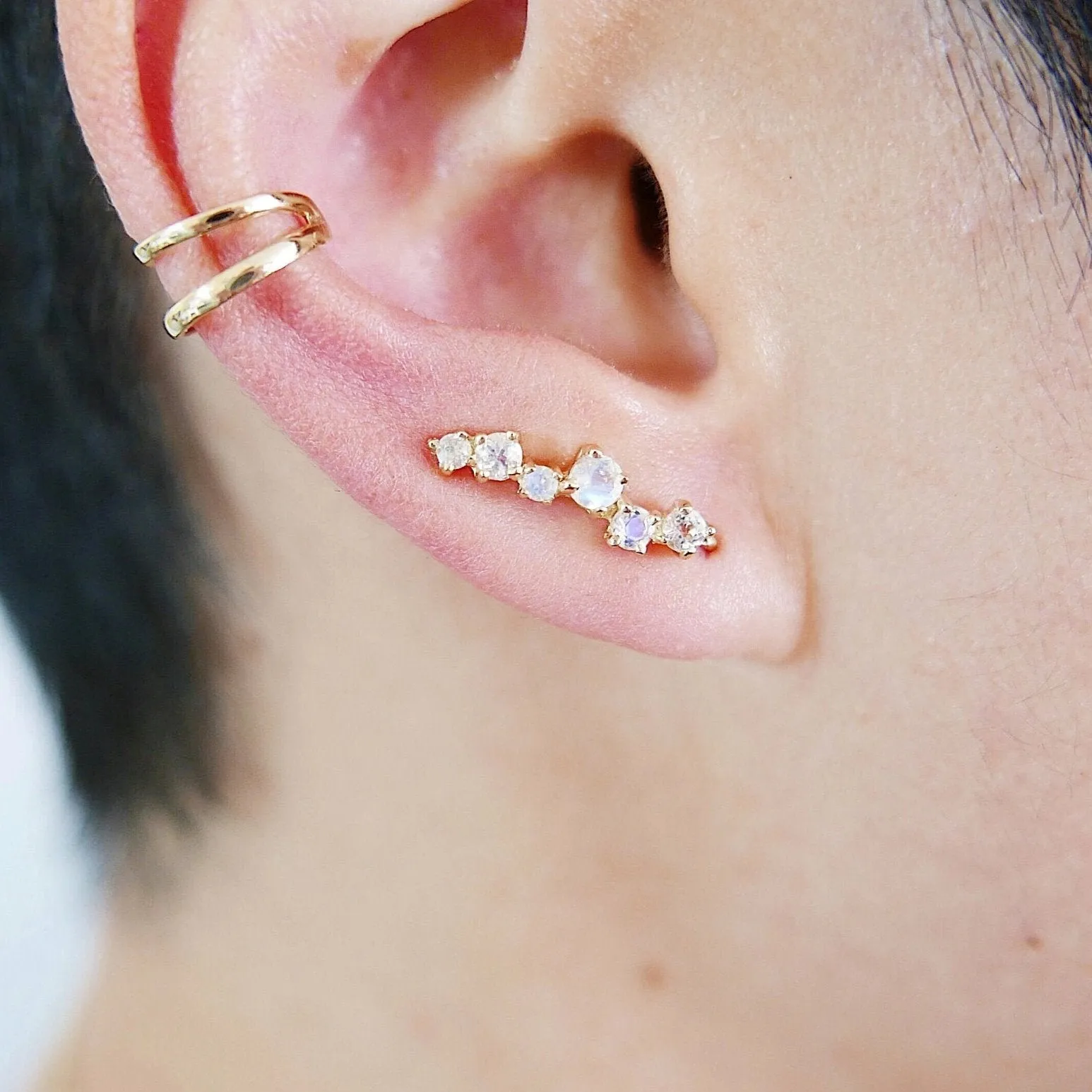 Stardust Moonstone Ear Climber