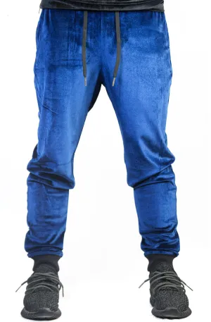 Stay Winning Embroidered Velour Blue Joggers