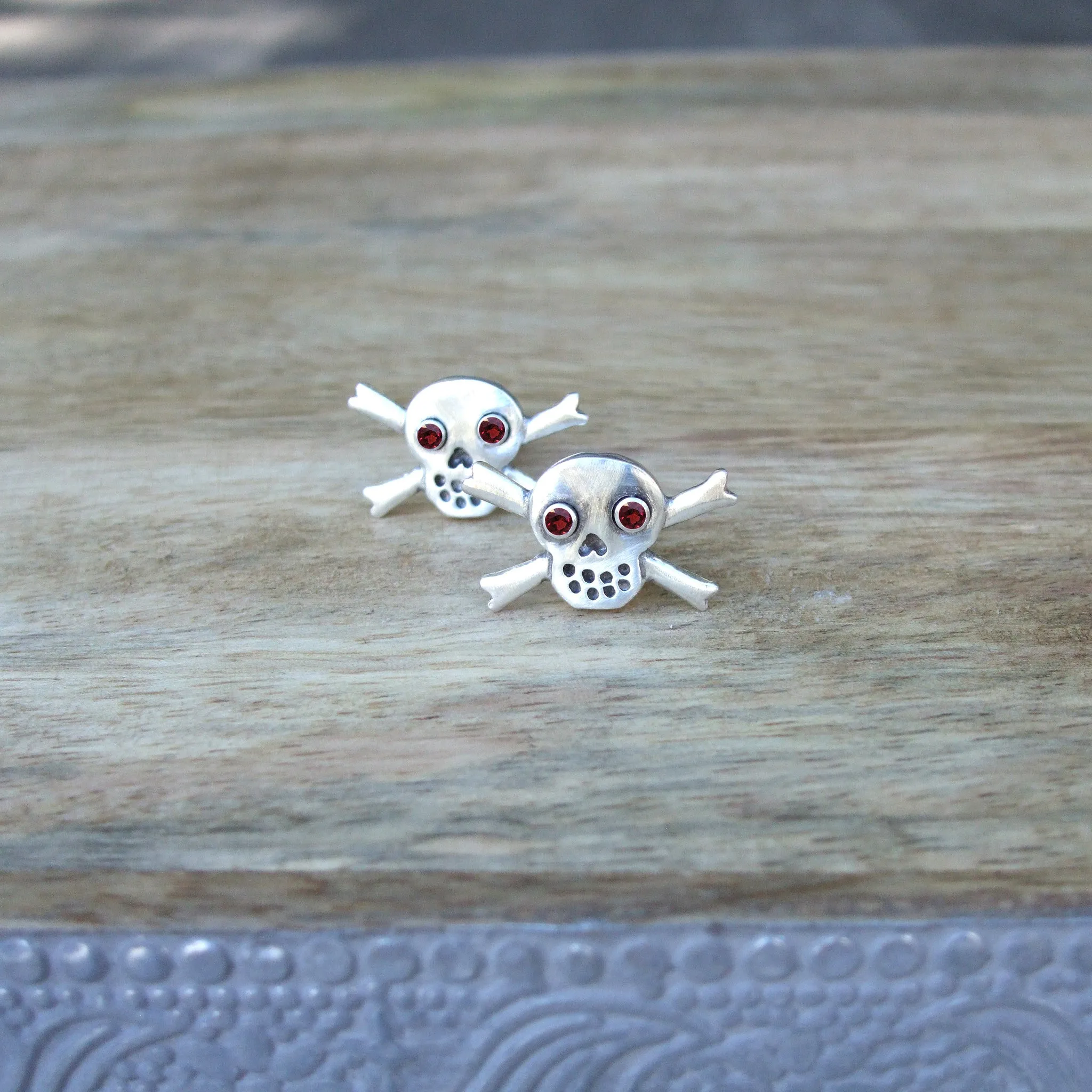 Sterling Silver Skull and Crossbone Cufflinks with Semi-Precious/Precious Gemstone Eyes