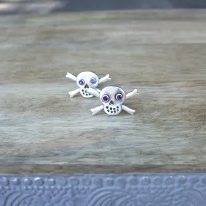 Sterling Silver Skull and Crossbone Cufflinks with Semi-Precious/Precious Gemstone Eyes