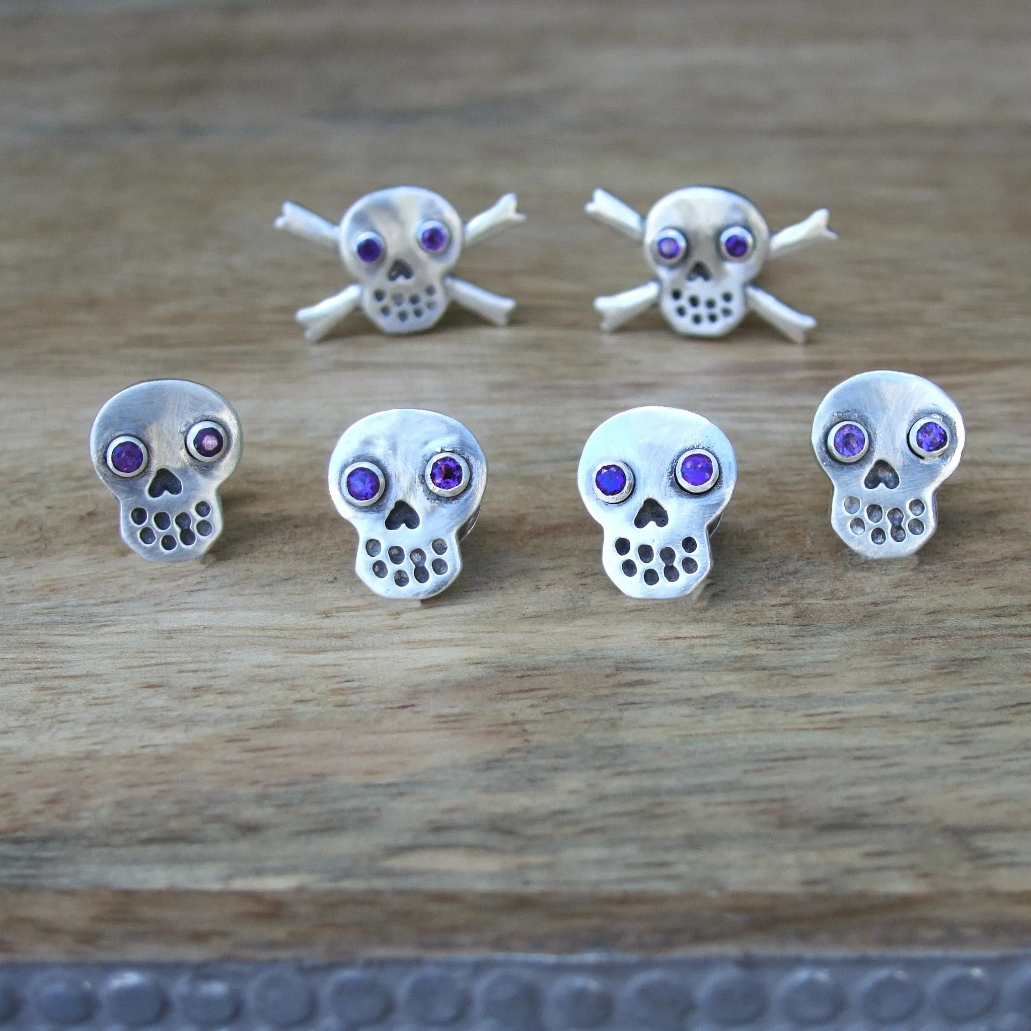 Sterling Silver Skull and Crossbone Cufflinks with Semi-Precious/Precious Gemstone Eyes