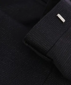 STRELLSON - Slim Black Wool Abstract Check Dot Flat Front Dress Pants - 33W