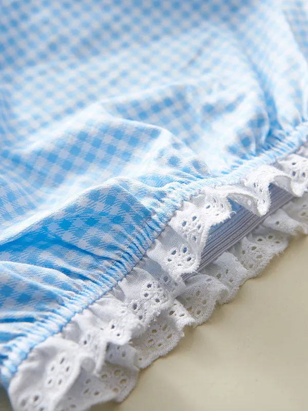 Sweet Lolita Bloomer Light Blue White Ghingham with White Trim