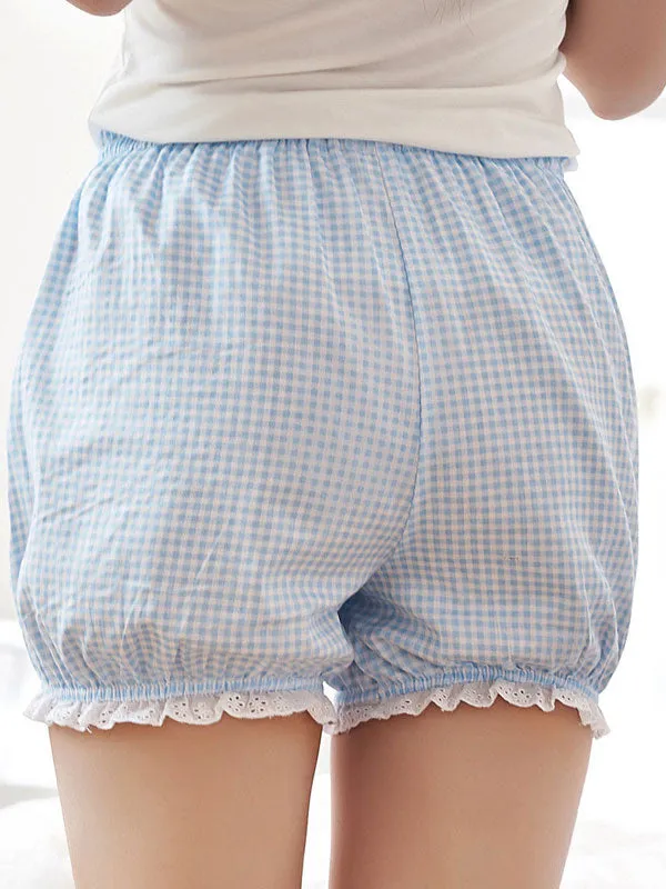 Sweet Lolita Bloomer Light Blue White Ghingham with White Trim